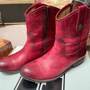 Frye Melissa Button Short Burgundy Leather Ankle Boots